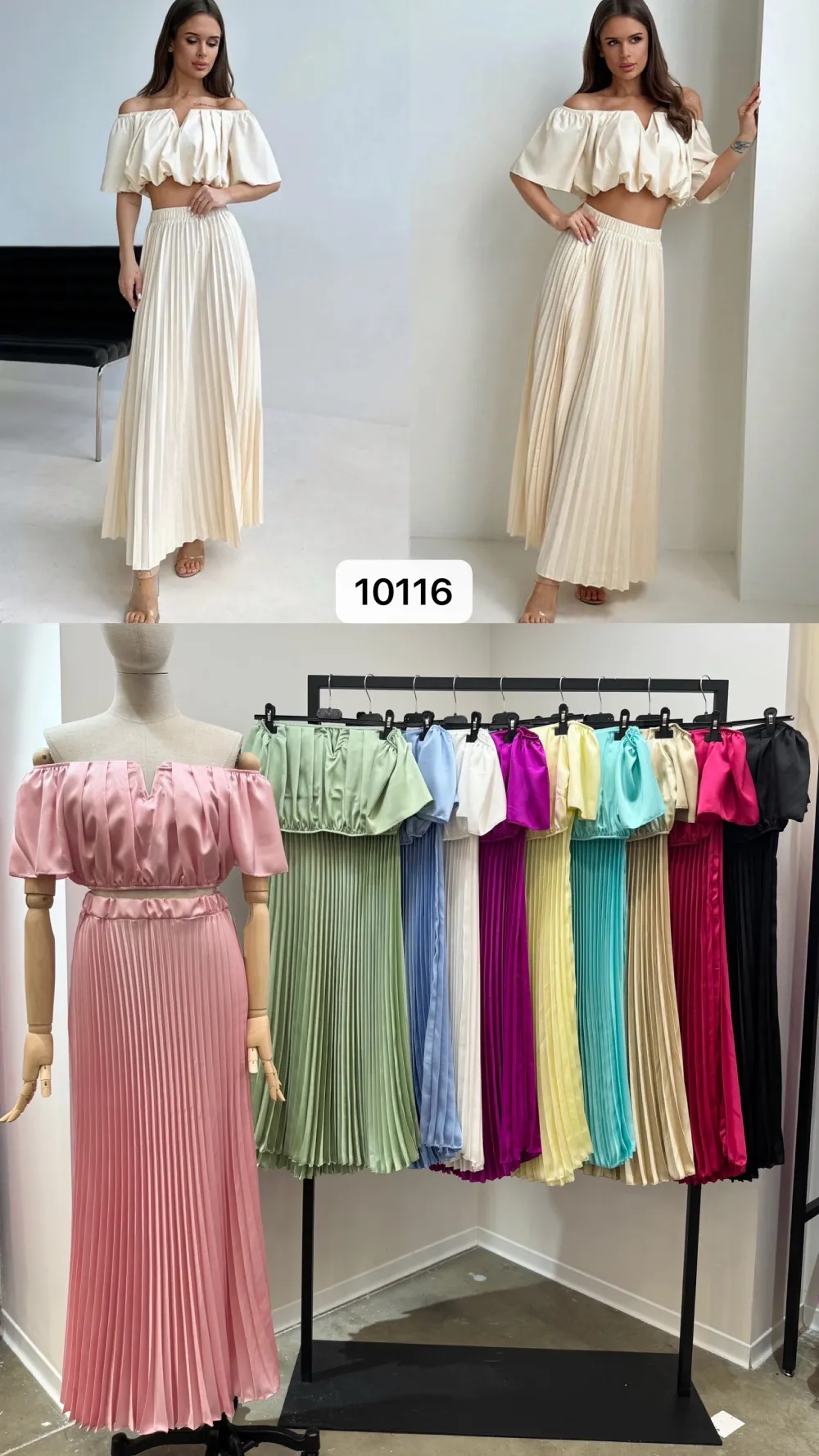 Souprava letní top krátký rukáv a sukně dlouhá skládaná dámská (S/M/L ONE SIZE) ITALSKÁ MÓDA IMPOC2510116