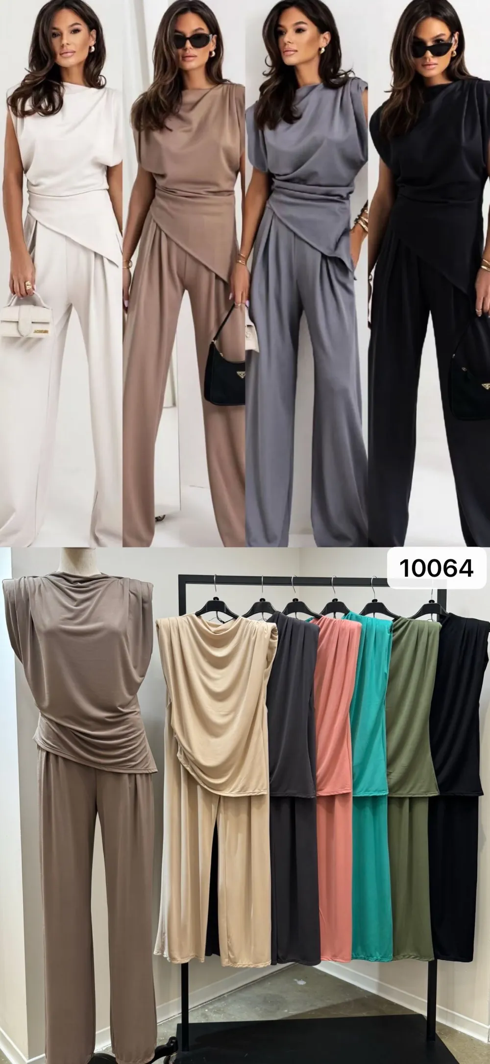 Souprava elegantní tričko bez rukávu a kalhoty dlouhé dámské (S/M/L ONE SIZE) ITALSKÁ MÓDA IMPOC2510064
