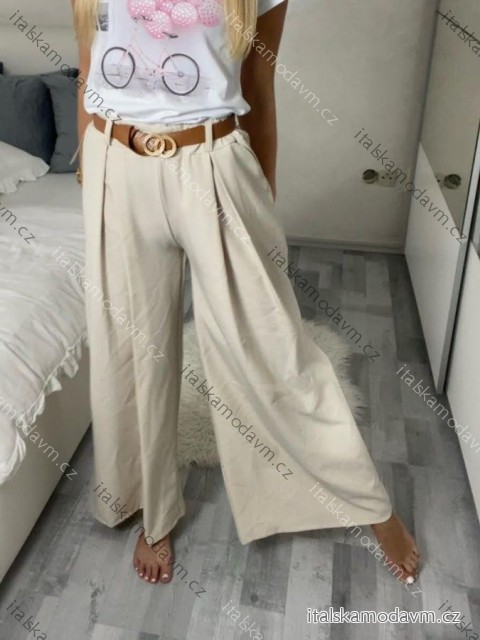 Nohavice elegantné dlhé s opaskom dámska TERNI  (S/M/L ONE SIZE) TALIANSKA MÓDA IMC25248/DU S/M/L béžová