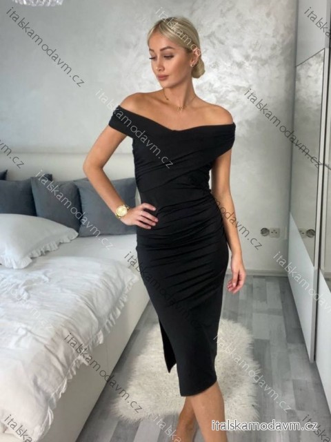 Šaty dlhé elegantný carmen dámske (S/M ONE SIZE) TALIANSKA MÓDA IMM24M0150/DUR -   čierna -   S / M