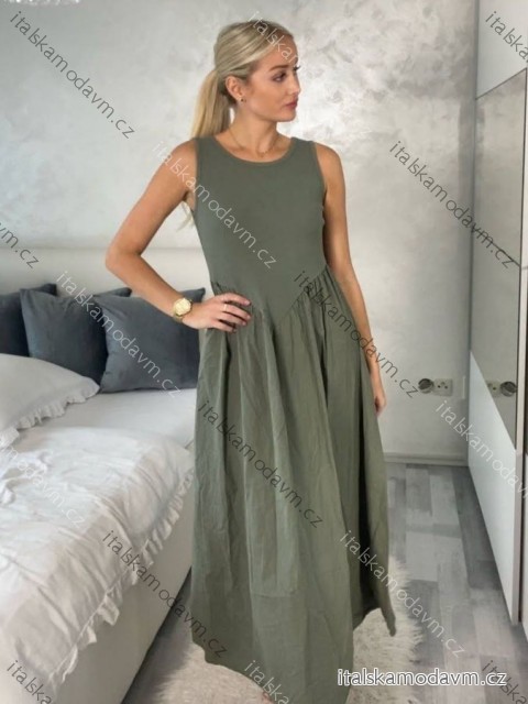 Šaty letné bez rukávu dámske PAGE (S/M/L ONE SIZE) TALIANSKA MÓDA IM725020/DU S/M/L zelená khaki