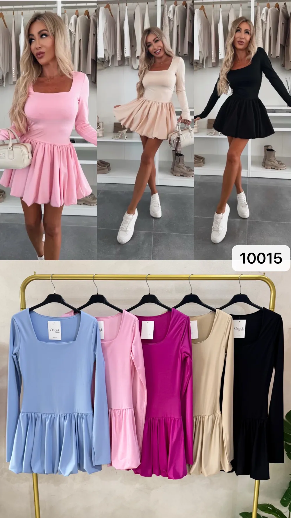Šaty krátké letní dlouhý rukáv dámské (S/M/L ONE SIZE) ITALSKÁ MÓDA IMPOC2510015