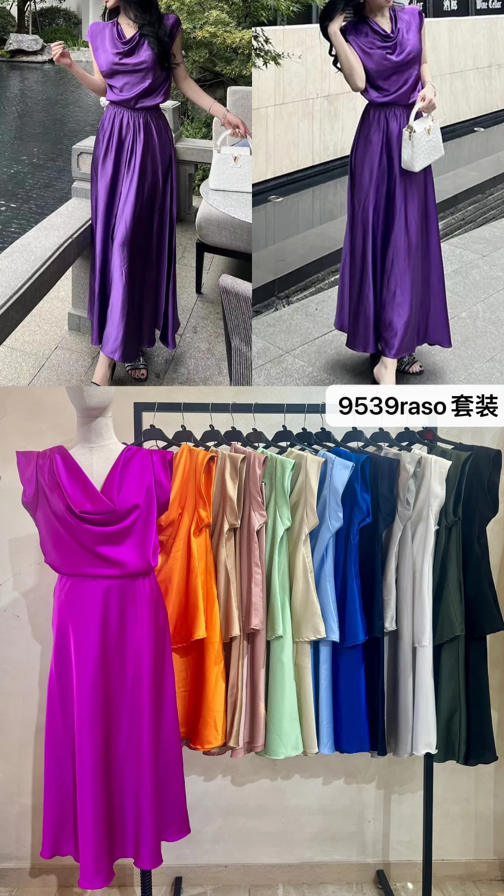 Šaty dlouhé elegantní letní saténové krátký rukáv dámské (S/M/L ONE SIZE) ITALSKÁ MÓDA IMPOC259539