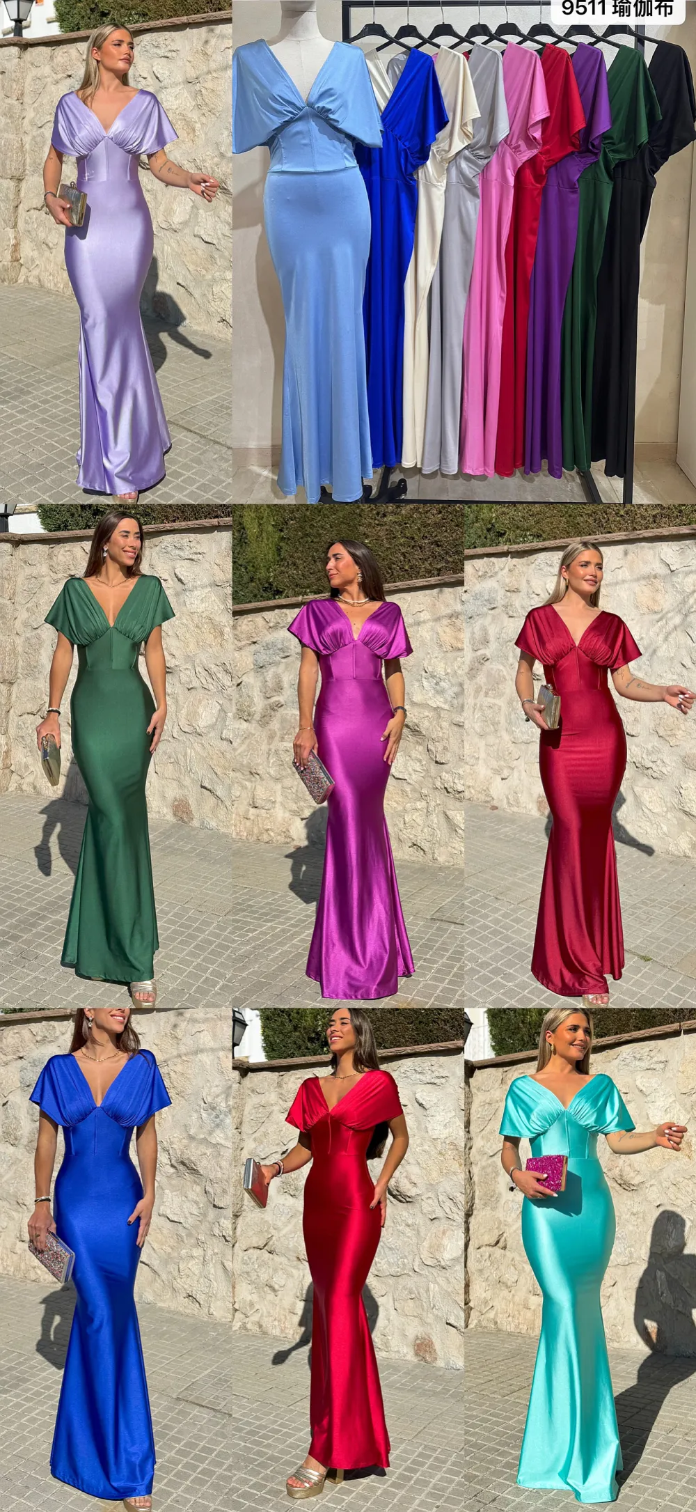 Šaty dlouhé elegantní saténové krátký rukáv dámské (S/M/L ONE SIZE) ITALSKÁ MÓDA IMPOC259511