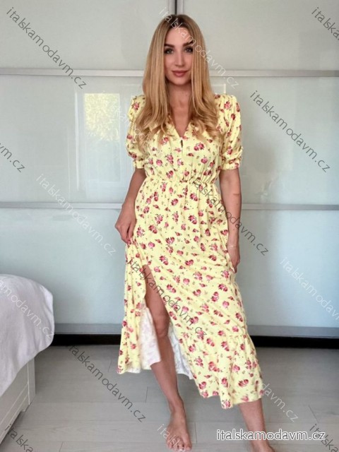 Šaty dlhé košeľové krátky rukáv dámske LIVIA (S/M/L ONE SIZE) TALIANSKA MÓDA IMWGB24042S-4/DUR