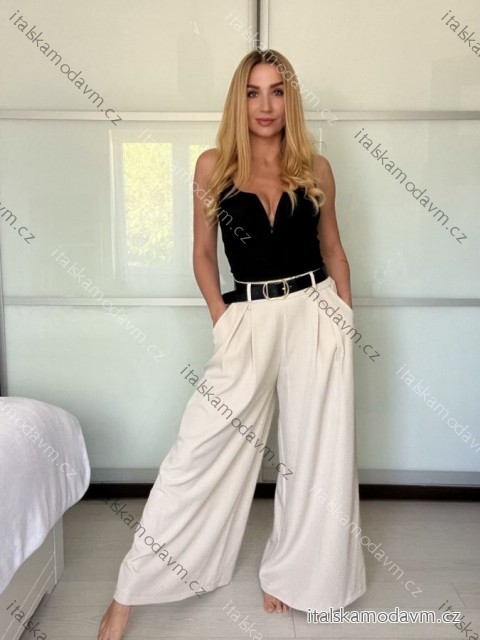 Nohavice elegantné s opaskom dámske (S/M/L ONE SIZE) TALIANSKA MóDA IMSM25DEVONE/DU - béžová - S/M/L