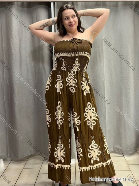 Overal dlouhý carmen bez rukávu dámský nadrozměr (44/46/48 ONE SIZE) ITALSKÁ MÓDA IMWEC24060/DUR hnědá 44/46/48