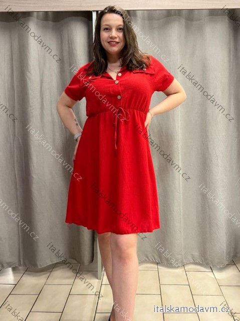 Šaty košeľové sťahovací krátky rukáv dámske SIMONE  (M/L/XL ONE SIZE) TALIANSKA MÓDA IMC25165