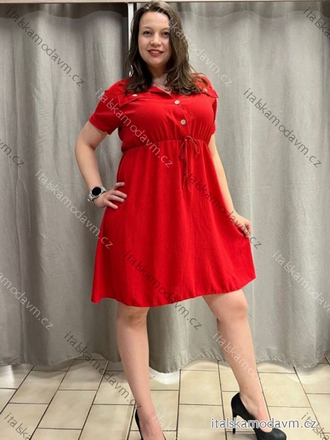 Šaty košeľové sťahovací krátky rukáv dámske SIMONE  (M/L/XL ONE SIZE) TALIANSKA MÓDA IMC25165/DU