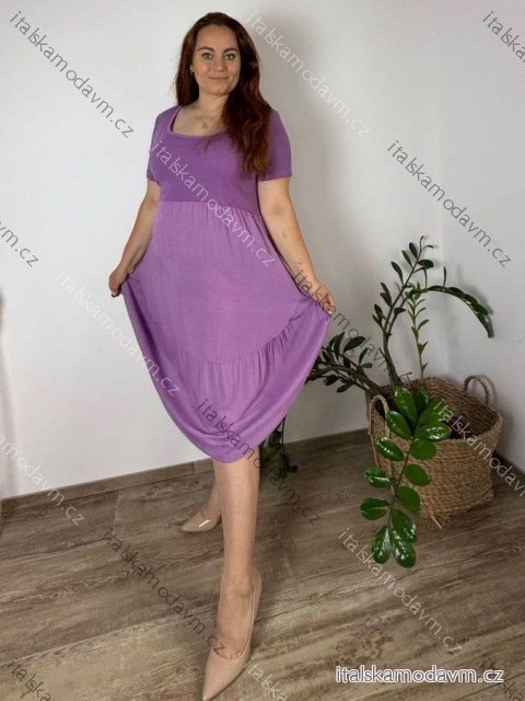 Šaty voľnočasové letné krátky rukáv dámske nadrozmer MAGIE (46/48/50 ONE SIZE) TALIANSKA MÓDA IM425270/DUR fialová 48/50