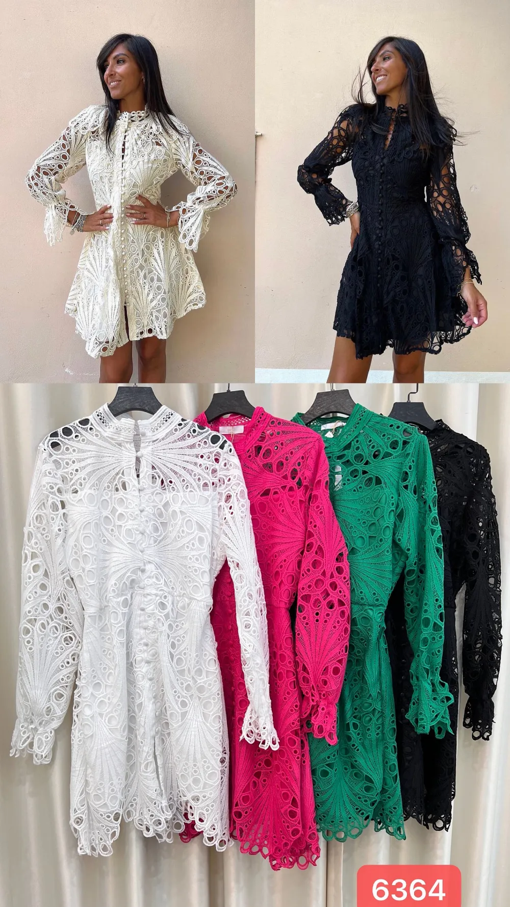 Šaty elegantní krajkové dlouhý rukáv dámské (S/M/L ONE SIZE) ITALSKÁ MÓDA IMPOC236364