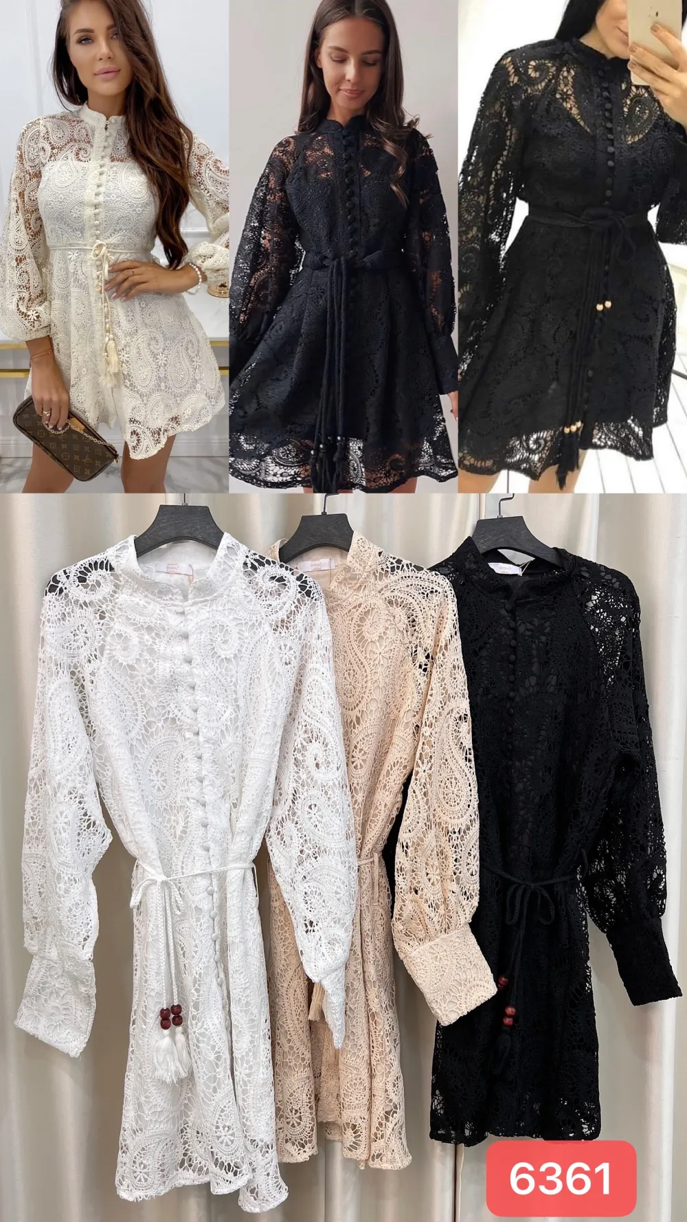 Šaty elegantní krajkové dlouhý rukáv dámské (S/M/L ONE SIZE) ITALSKÁ MÓDA IMPOC236361