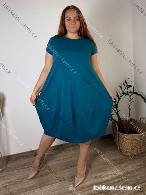 Šaty bavlnené voľnočasové letné krátky rukáv dámske nadrozmer PAOLA (50/52/54 ONE SIZE) TALIANSKA MÓDA IMC25219
