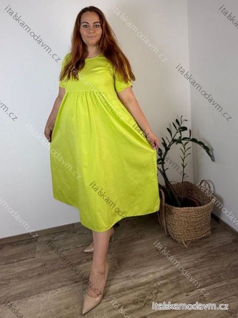 Šaty krátky rukáv dámske nadrozmer JULIE (48/50/52 ONE SIZE) TALIANSKA MÓDA IMSM25JULIE/DU  zelená limetková