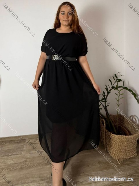 Šaty elegantné šifónové krátky rukáv dámske nadrozmer (44/46/48 ONE SIZE) TALIANSKA MóDA IM425035/DUR