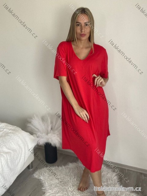Šaty oversize krátký rukáv dámské nadrozměr (60/62 ONE SIZE) ITALSKÁ MÓDA IMD24056/DR 60/62 červená