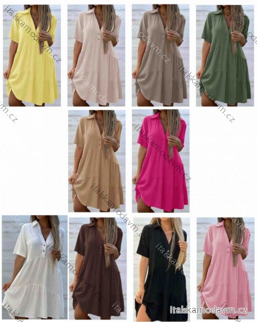 Šaty letné oversize košeľové voľnočasové krátky rukáv dámske nadrozmer (42/44/46 ONE SIZE) TALIANSKA MÓDA IMWB251252