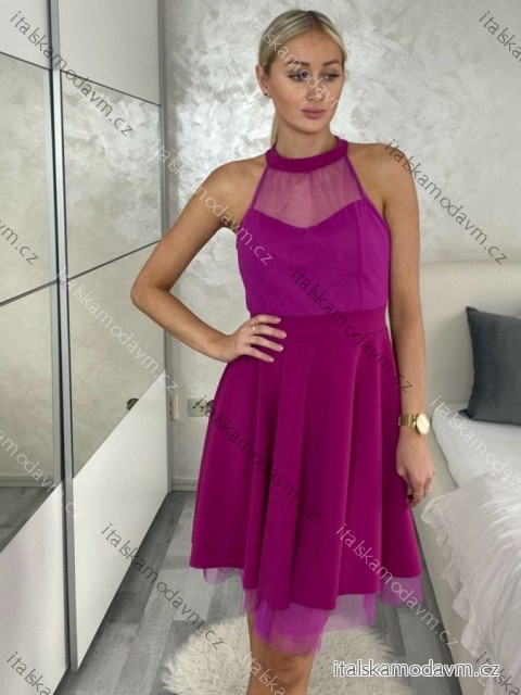 Šaty společenské krátké bez rukávu dámské (S/M ONE SIZE) ITALSKÁ MÓDA IM3236287/DU -   fuchsiová,   S/M