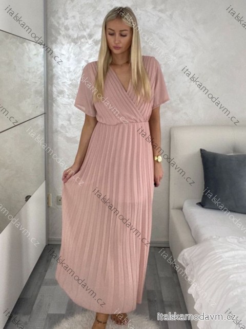 Šaty dlhé skladané elegantný krátky rukáv dámske (S/M ONE SIZE) TALIANSKA MÓDA IMWGM231672/DU