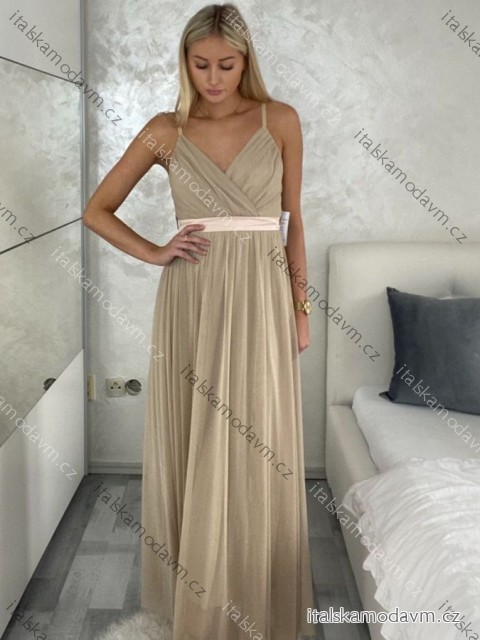 Šaty dlhé letné bez rukávu dámske (S/M ONE SIZE) TALIANSKA MÓDA IMPSH223670/DR tmavo béžová S/M/L