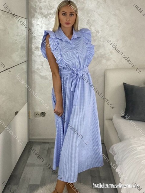 Šaty dlouhé košilové krátký rukáv dámské (S/M ONE SIZE) ITALSKÁ MÓDA IMPMD2434009/DU
