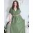 Šaty dlhé elegantné letné s opaskom krátky rukáv dámske Luka (M/L/XL ONE SIZE) TALIANSKA MÓDA IMD25084