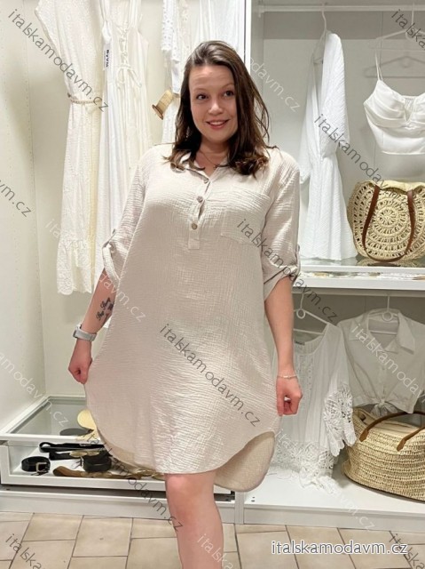 Košilové šaty mušelínové 3/4 rukáv dámská  (42/44/46) ITALSKá MODA IMSM24004/DUR béžová 42/44/46