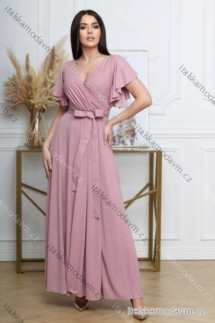 Šaty dlhé třpytivé spoločenské krátky rukáv dámske (36-54) POLSKÁ MÓDA PMLMR23ALICE-2