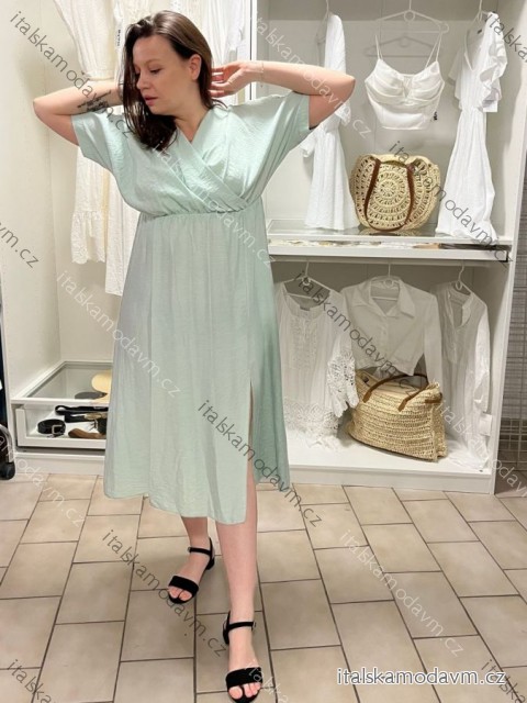 Šaty dlhé letné krátky rukáv dámske ASTRIA (S/M/L ONE SIZE) TALIANSKA MÓDA IMC25197/DUR S/M/L svetlo mintová