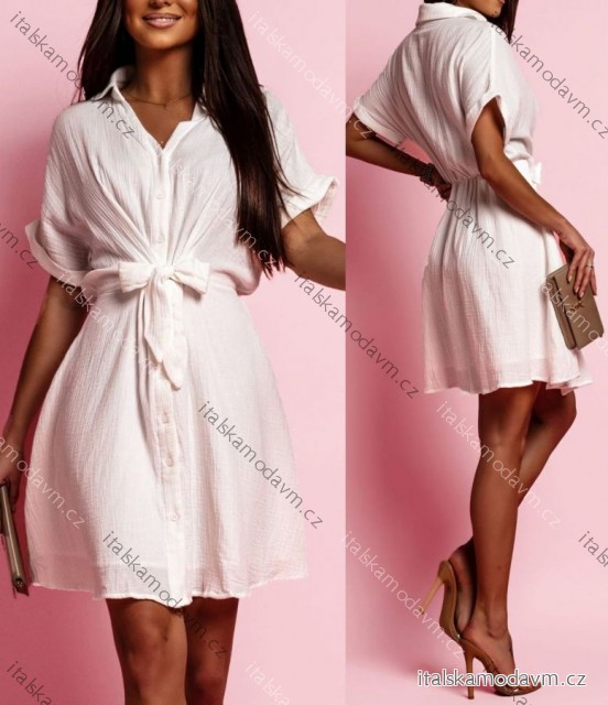 Šaty krátke letný mušelín krátky rukáv dámske (S/M/L ONE SIZE) TALIANSKA MÓDA IMD25131