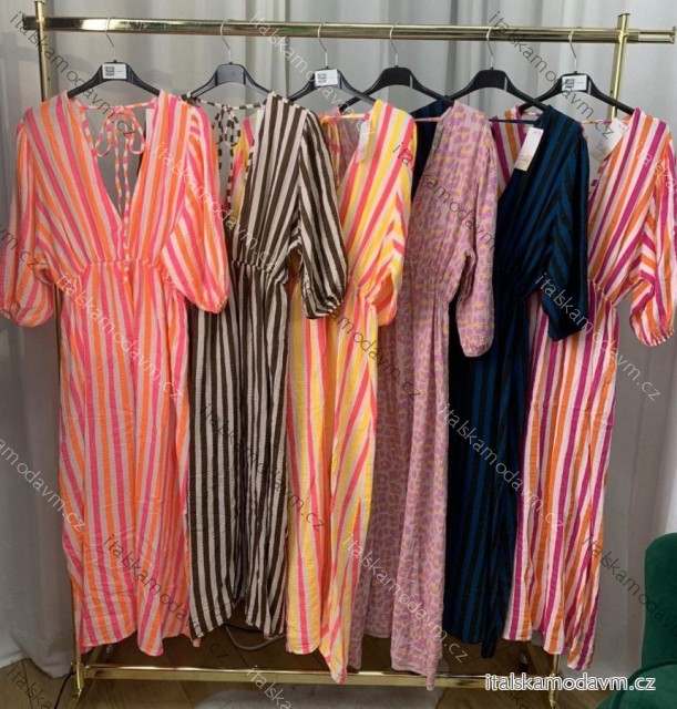 Šaty dlhé letný prúžok krátky rukáv dámske (S/M/L ONE SIZE) TALIANSKA MÓDA IMWEC25066