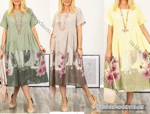 Šaty voľnočasové letné kvetované krátky rukáv dámske nadrozmer (42/44/46 ONE SIZE) TALIANSKA MÓDA IMWCL251051