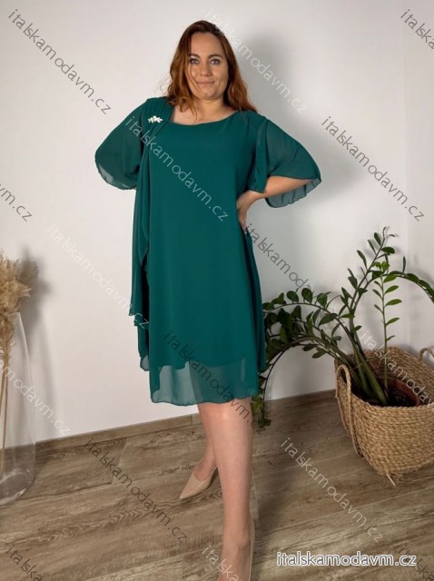 Šaty krátke elegantný krátky rukáv dámske nadroměr (50/52/54 ONE SIZE) TALIANSKA MÓDA IMPSH2570006/DU 50/52/54 tmavo smaragdová