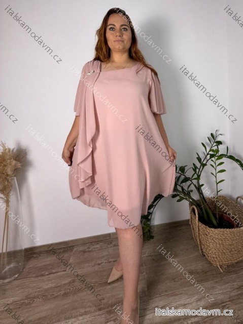 Šaty krátke elegantný krátky rukáv dámske nadroměr (50/52/54 ONE SIZE) TALIANSKA MÓDA IMPSH2570006/DU 50/52/54 růžová světlá