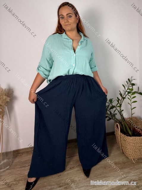 Kalhoty mušelínové letní oversize dámské nadrozměr LUCY (46/48/50 ONE SIZE) ITALSKÁ MÓDA IM425312/DUR