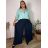 Kalhoty mušelínové letní oversize dámské nadrozměr LUCY (46/48/50 ONE SIZE) ITALSKÁ MÓDA IM425312/DUR tm. modrá 46/48/50