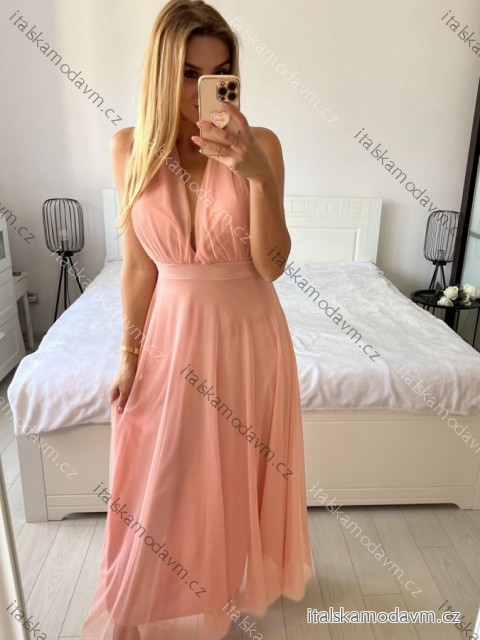 Šaty dlouhé společenské bez rukávu dámské (S/M ONE SIZE) ITALSKÁ MÓDA IMPSH2420019/DU -   růžová -   S/M/L