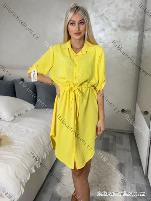 Šaty košilové stahovací 3/4 dlouhý rukáv dámské (S/M/L ONE SIZE) ITALSKÁ MÓDA IMC25166/DUR žlutá S/M/L