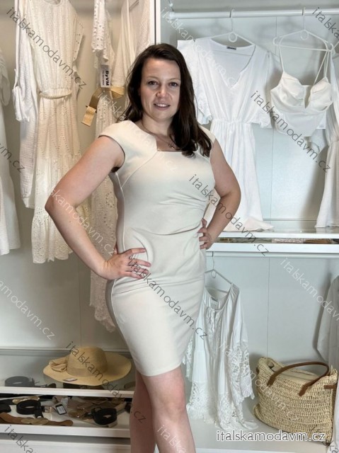 Šaty puzdrové spoločenské elegantné bez rukávov dámske (S-XL) TALIANSKA MÓDA IMM22Q51239 béžová L