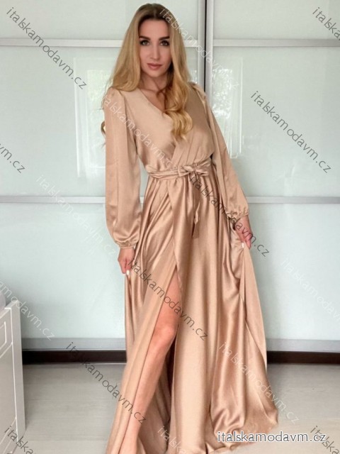 Šaty elegantní saténové dlouhý rukáv dámské Lilien (S/M.ONE SIZE) ITALSKÁ MÓDA IMM22HG3893/DU