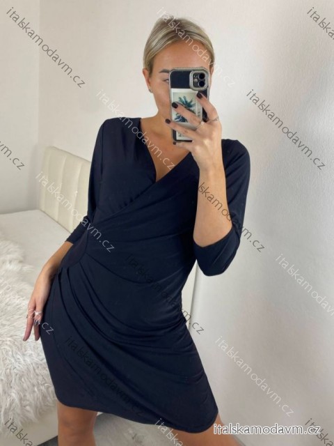Šaty elegantný dlhý rukáv dámske (S/M ONE SIZE) TALIANSKA MÓDA IMM23M284B/DUR Čierna S/M