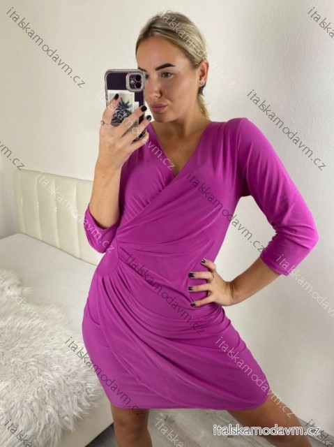 Šaty elegantní dlouhý rukáv dámské (S/M ONE SIZE) ITALSKÁ MÓDA IMM23M284B/DUR růžová fuchsiová S/M