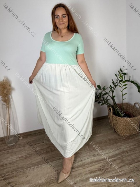 Šaty dlouhé volnočasové letní dámské nadrozměr (444/46/48 ONE SIZE) ITALSKÁ MÓDA IM425MARIA-V/DUR sv. mintová 46/48
