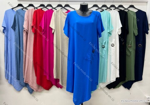 Šaty dlhé voľnočasové letné krátky rukáv dámske nadrozmer (50/52/54 ONE SIZE) TALIANSKA MÓDA IM425412