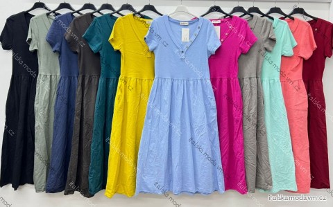 Šaty dlouhé volnočasové letní krátký rukáv dámské (S/M/L ONE SIZE) ITALSKÁ MÓDA IM425414
