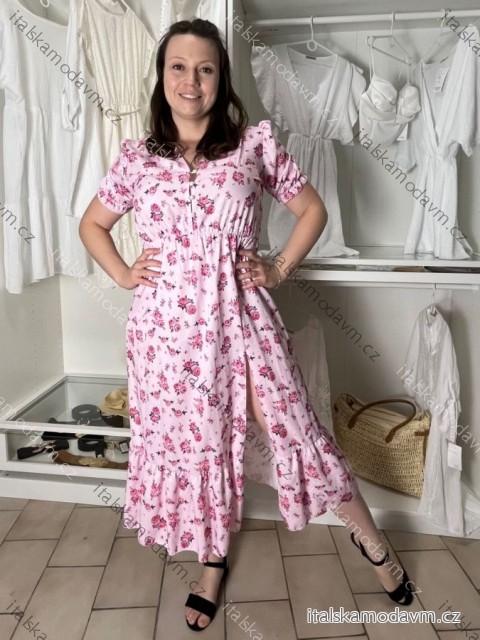 Šaty elegantný letný krátky rukáv dámske  Livia (S/M/L ONE SIZE) TALIANSKA MÓDA IMWGB255121/DU S/M/L růžová světlá