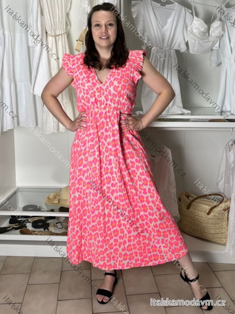 Šaty dlouhé volnočasové letní mušelín krátký rukáv dámské VANESA (S/M/L ONE SIZE) ITALSKÁ MÓDA IM425298
