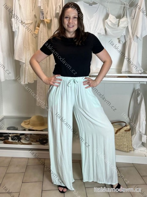 Kalhoty letní dlouhé oversize dámské COLORE (S/M/L ONE SIZE) ITALSKÁ MÓDA IM425271/DUR sv. mintová S/M/L