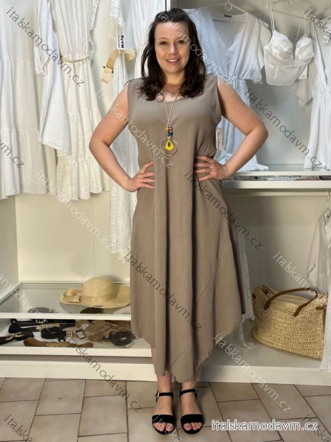 Šaty letné s príveskom bez rukávu dámske nadrozmer SIRENA(48/50/52 ONE SIZE) TALIANSKA MÓDA IMD25132/DU hnědá 48/50/52
