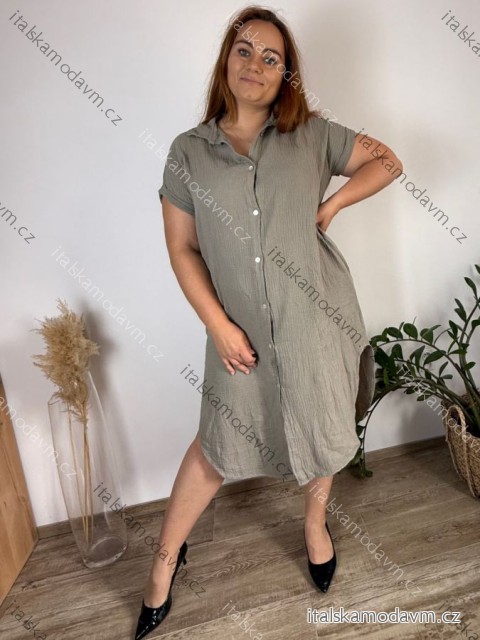Šaty košeľové mušelín krátky rukáv dámske nadrozmer SILVIA (44/46/48 ONE SIZE) TALIANSKA MÓDA IM425406/DUR